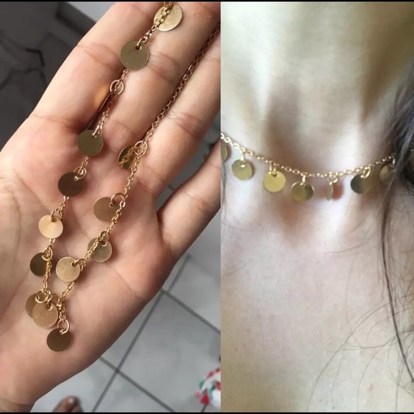 Gold Dangle Coin Dainty Choker Necklace Simple - Picture 5 of 5